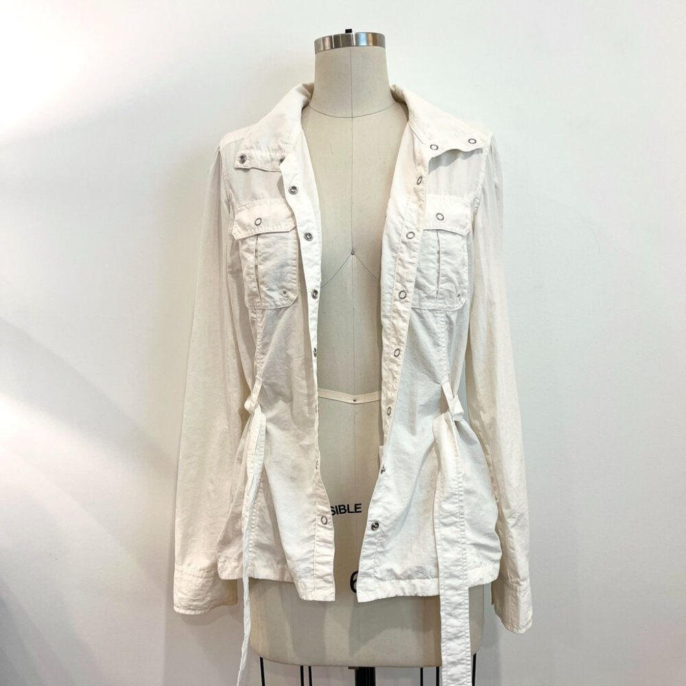 Lucy | Belted Safari-Style Lightweight Windbreaker - White / Sz S - Picture 4 of 11